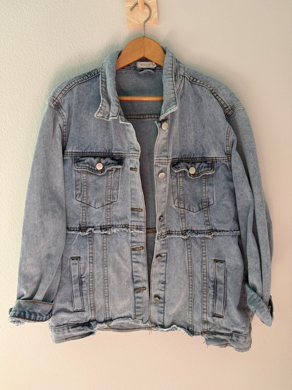Roolee Light‎ Wash Distressed Denim Jacket - Light Blue Size XXL